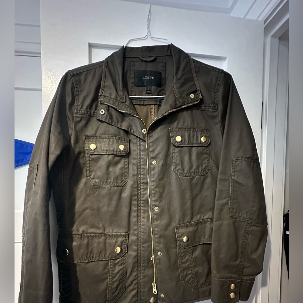 J. Crew Olive Barn Jacket with Gold Accents